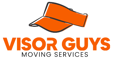 Logo for Visor Guys Moving Services featuring an orange visor above the company name in bold orange and black text.