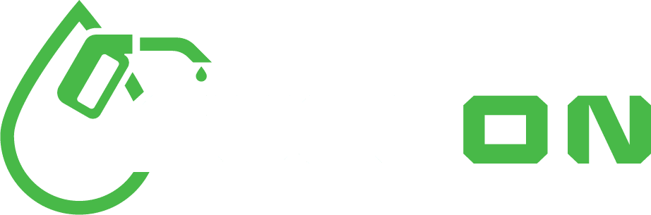 Logo with a green fuel nozzle inside a droplet shape, followed by the text FUEL ON, with ON highlighted in green.